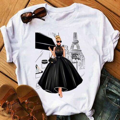 18 Styles Of Creative Champagne Girl Print Round Neck Casual Short-sleeved T-shirt Women Loose Women Oversized T-shirt Blouse