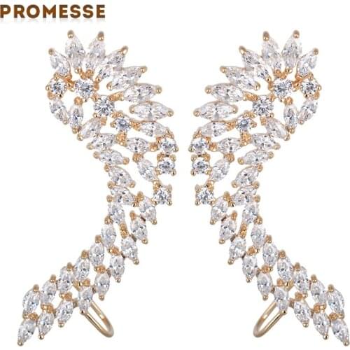 Hot Sale New Woman Special Silver Color Wing Shape Big Earring Leaf Cut AAA CZ Stud Earrings Brand Jewelry GLE5291