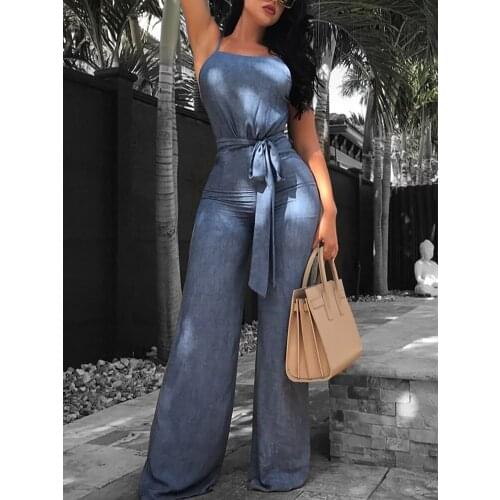 Elegant Backless Loose Jumpsuits for Women Strap Flare Pants Fashion High Street Wear Clothes Long Rompers Jumpsuits