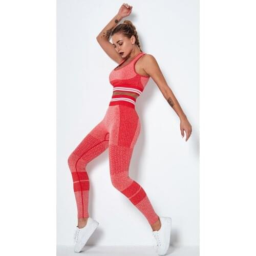 Knitting Seamless Yoga Set Sports Bra And Leggings High Waist Gym Set Women Fitness Clothing Stripe Patchwork Sportwear Women
