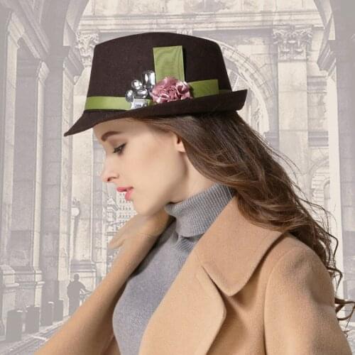 Winter Womens Wool Mens Flannel Flower Fashion Jazz Top Hat Cylindrical Magic Party Costume Fedora Hat Female Big Eaves