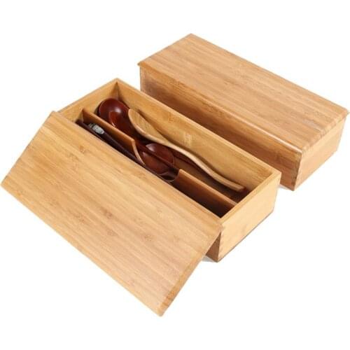 1pc Chopstick Holder Box Bamboo 2-Cavity Chopstick Case Tableware Storage Box Universal Portable Travel Tableware Storage