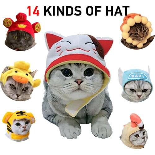 14 Kinds Cute Pets Hats Chinese Style Tiger Lion Sunflower Duck Funny Fruits Hats for Cats Accessories Small Dogs Hats