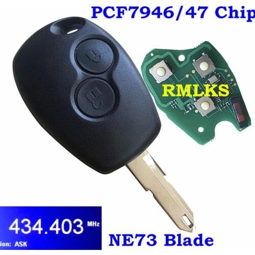 2 Button Remote Car Key Fob 433Mhz PCF7946 PCF7947 Chip For Renault Duster Clio DACIA Logan Sandero