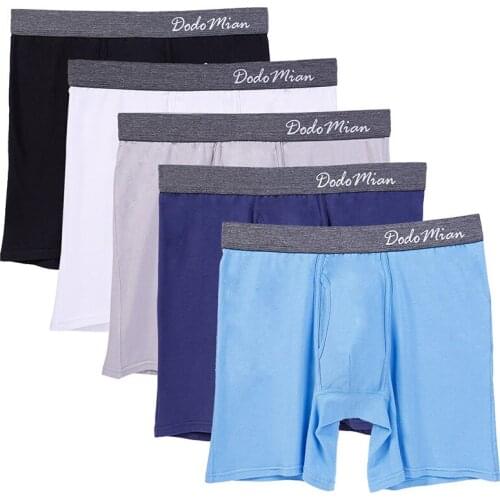 Long Leg Boxers 5pcs/lot Cotton Boxer for Men Underwear U-Convex Long Boxer With Fly Solid EU/US Plus Size Pouch Underpants
