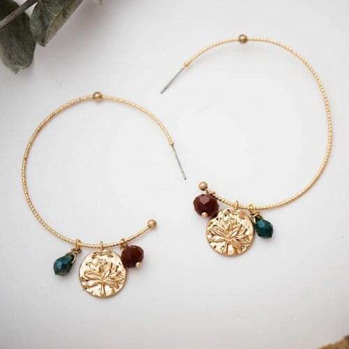 Amaiyllis Bohemia Glass Bead Carved Tree Butterfly Charms Dangle Earrings For Women Vintage Coin Pendant C Shaped Earring Brinco