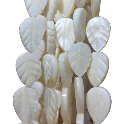 Free Shipping Fashion Jewelry 10x14mm Beautiful White Mother of pearl Shell leaf Loose Beads 15" FG9023
