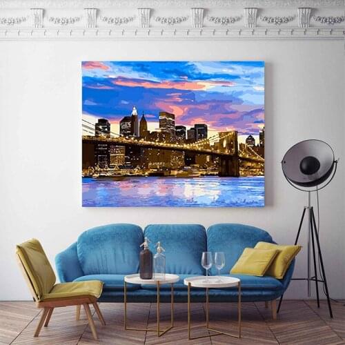 Ink blue sky city night landscape paintingDIY painting digital art painting digital family Hotel decorative painting