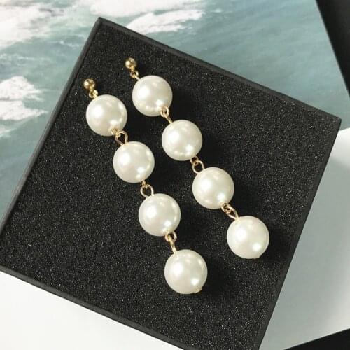 Wild Simple Temperament Exaggerated Large Pearl Tassel Long Section Beads Earrings Wholesale 2017 New Fashion Earrings