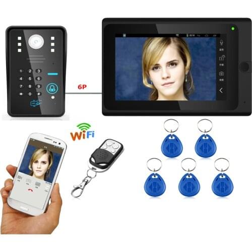 7" Wired / Wireless Wifi IP RFID Password Video Door Phone Doorbell Intercom System with IR-CUT HD1000TVL Camera Night Vision