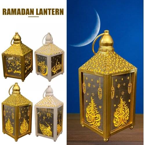 Ramadan Lantern LED Night Light Metal Glass Hanging Lantern Islam Muslim Party EID Mubarak Party Gifts Decor For Home Decor