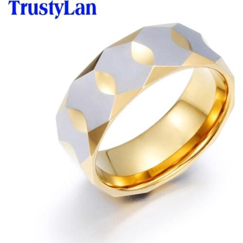TrustyLan High Quality 8MM Wide Gold Color Tungsten Carbide Ring Men Women Fashion Cool Luxury Rings For Women Wedding Jewelry