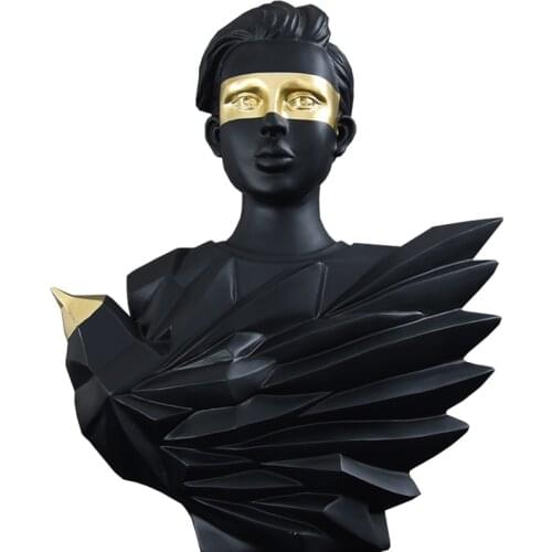 CREATIVE FLYER MEN AND LADY STATUE BLACK THEFEATHERMEN FIGURE ART SCULPTURE RESIN CRAFT DESKTOP DECORATIONS FOR HOME R3182