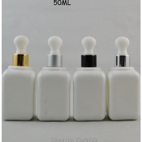 50ML 10pcs/lot Square Shape Empty Essential Oil Bottle, DIY White Glass Dropper Container,Superior Grade Cosmetic Liquid Package