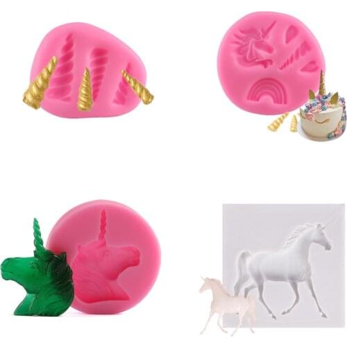 Mini DIY Unicorn Head Horn Molds White Silicone Molds Fondant Soap Moulds DIY Cake Decorating Tools Kitchen Pastry Baking Tools