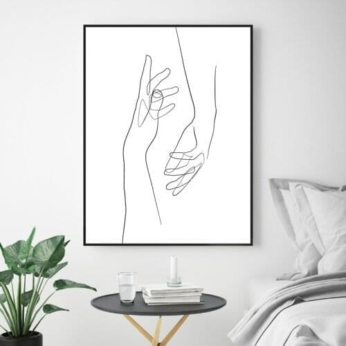 Minimal Hand Line Art Print Simple Drawing Artwork Couple Abstract Art Canvas Painting Love Art Poster Modern Bedroom Wall Decor