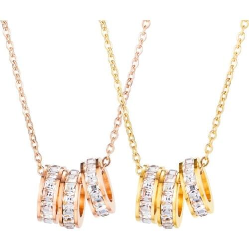Fashion dainty rose gold Three round Zircon pendant necklaces for women 2020 stainless steel jewelry aesthetic accessories gift