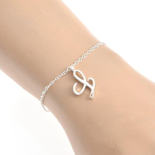 Gold Cursive Initial L Name Bracelet Swirl English Alphabet Letter Initials Text Character Charm Chain Bracelets Women Jewelry