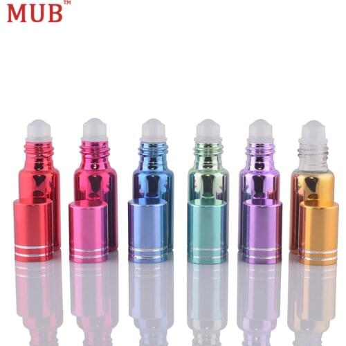 MUB - 5ml 100pcs/lot Colored UV Glass Roll on Bottles For Essential Oils Perfume Bottle Empty Cosmetics Container Travel Sample