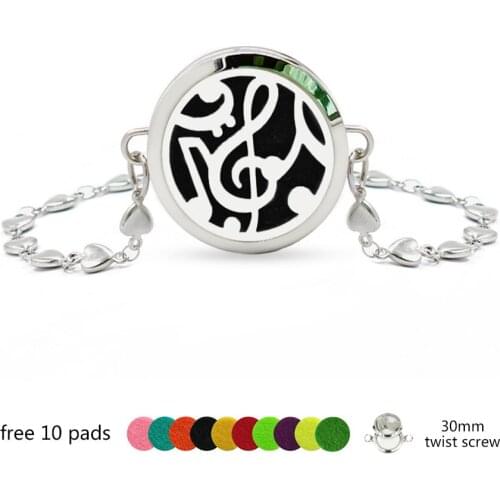 Musical note bracelet 316L Stainless Steel Aroma Locket Bracelet Diffuser locket twist off Perfume bangles bracelet Free 10 Pad