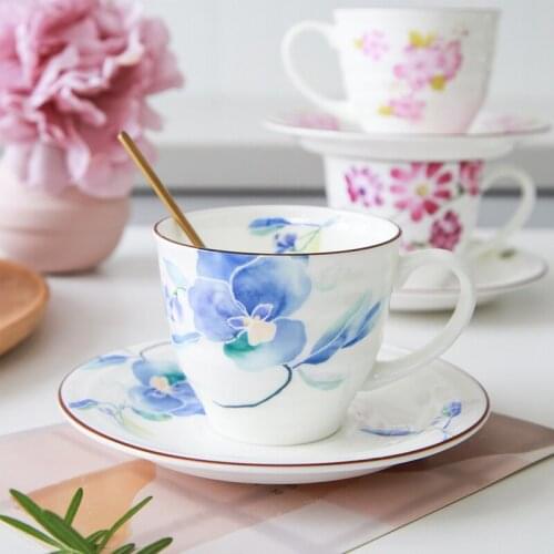 Bone China Afternoon Tea Cups Saucer Set 230Ml Japanese Creative Ceramic Elegant Flower Coffee Cup Office Drinking Cup