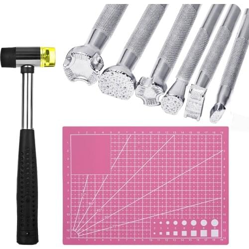 LMDZ 8 PCS Leather Stamper Set Hammer A5 Cutting Mat Leather Printed Punch for Leather Working DIY Printing Leather Craft Tool