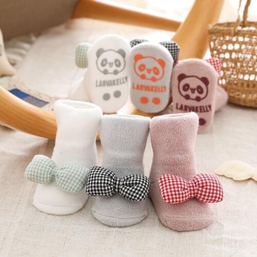Little Girls Socks Anti-Skid Floor Winter thick terry socks for girls cartoon bunny/bowknot design knee high tube socks for baby