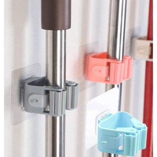 NoTrace Stickers Wall Mounted Mop Organizer Holder Brush Broom Hanger Home Storage Rack Bathroom Suction Hanging Pipe Hooks