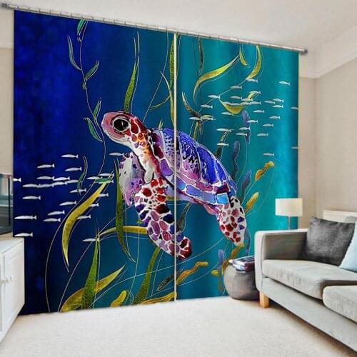 New custom childrens room cute cartoon boy girl bedroom Blue oecan curtains 3d curtains