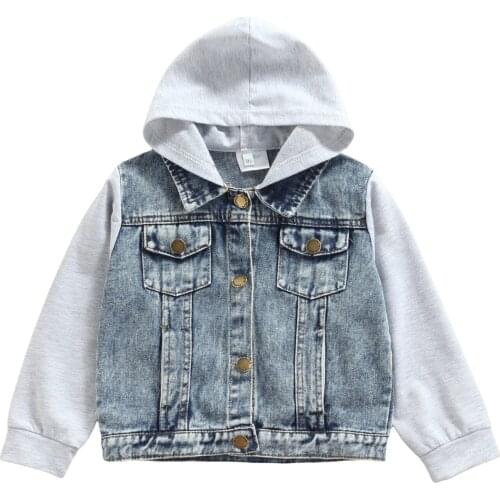 Wallarenear 2-7Years Toddler Kids Boy Girl Autumn Jacket Splicing Hooded Long Sleeve Button-Open Casual Coat
