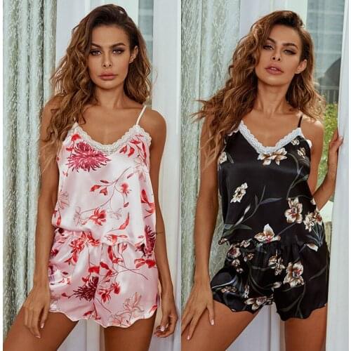 Womens Sexy Sleepwear Comfortable Lingerie Nightgown Sleeveless Nighty Home Clothes Tops and Shorts Silk Pajamas Pajama Set