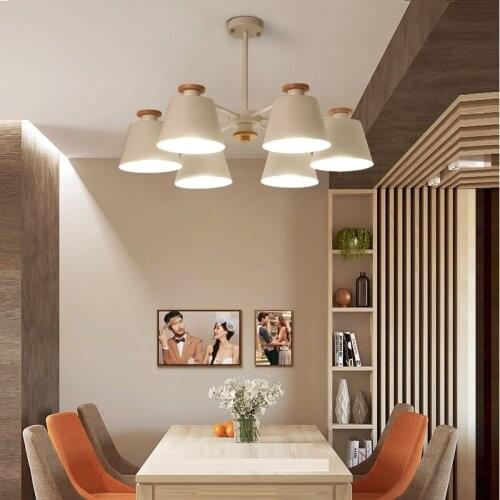 Nordic Chandelier E27 With Iron Lampshade For Living Room Suspension Lighting Fixtures Lam paras Wooden Chandelier lights