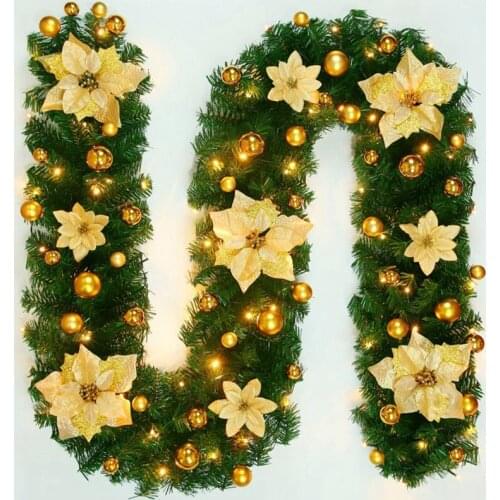 2.7 M Christmas LED Rattan Garland Decorative Green Christmas Garland Artificial Xmas Tree Rattan Banner Decoration