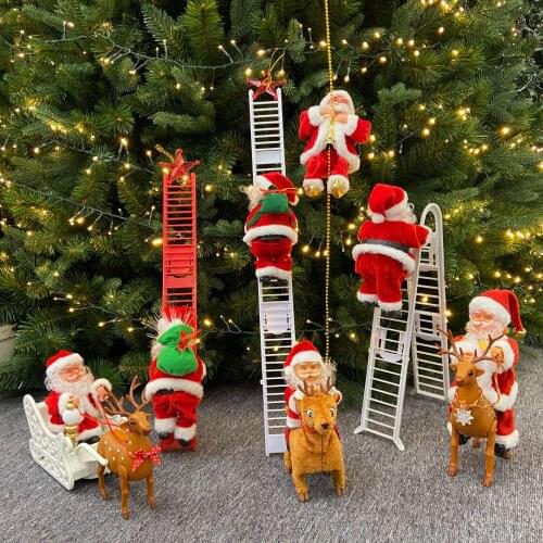 Music Christmas Santa Claus Toy Electric Climb Ladder Christmas Tree Hanging Ornament Party Decoration For Children New Year Toy