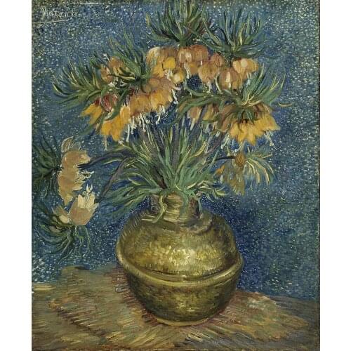 Handpainted Canvas Art Oil Painting Crown Imperial Fritillaries in a Copper Vase by Vincent Van Gogh Painting Replica No Framed
