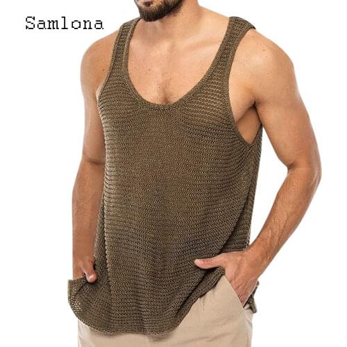 Samlona New Patchwork Tank Top Sleeveless Knitted Shirt Fashion Stripe Print Vest Clothing 2021 Summer Casual Skinny Pullovers