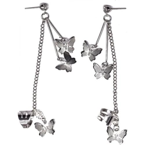 Butterfly Clip Earrings Crystal Tassel Chain Earrings Chain Double Earrings Women Party Ear Jewelry Wholesale