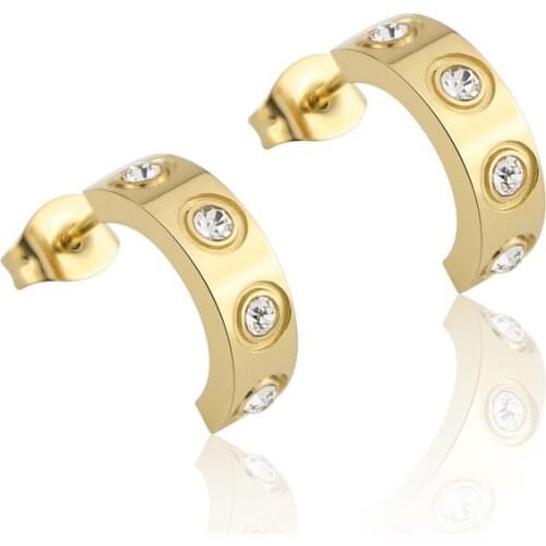 Fashion New Stainless Steel C-shaped Four Crystal Earrings Unisex Earrings Love Gift Party Wholesale Jewelry