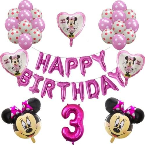 Mickey Minnie Mouse Foil Balloon Number Latex Ball Child1 2 3 4 5 6 7 8 9st Birthday Party Decoration Baby Shower Kid Toy Globos