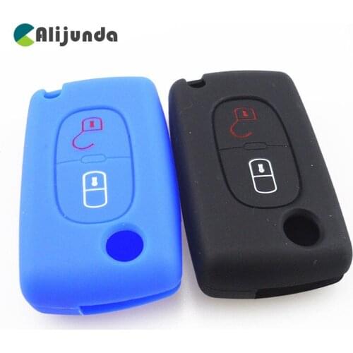1pcs 2 button Silicone Car Key Case For PEUGEOT 206 207 307 308 407 408 Citroen C2 C3 C4 C4L C5 C6 Quatre Protector Cover