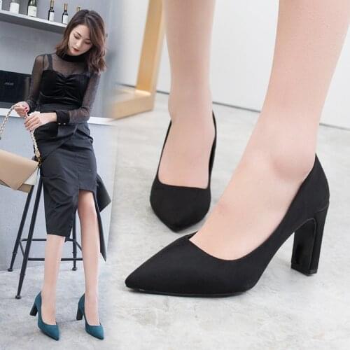 High Heels Women Pumps Sexy Nightclub Wedding Casual Shoes Pointed Toe Parties Dress Slip-on Summer Flock Shallow Square Heel