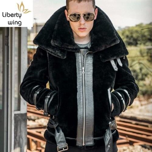 Top Quality Mens Winter Lamb Wool Motorcycle Jacket Thick Sheep Real Fur Coat Male Plus Size Shearling Biker Overcoat Punk Coats