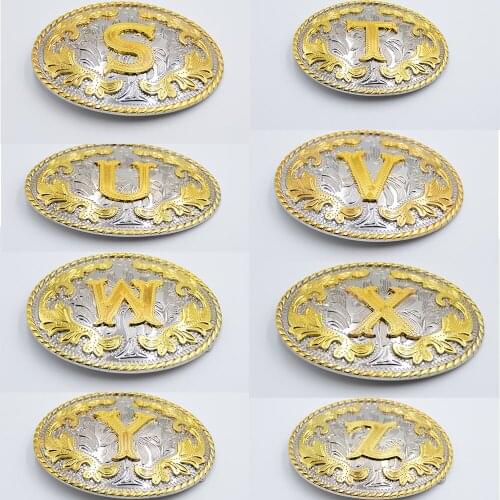 WesBuck Brand 8 Different Style Western Men Golden Initial Letter S T U V W X Y Z Belt Buckle With Oval Metal Cowboy Belt Head
