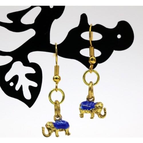 Whoelesale price 10*9mm cloisonne dangle earrings for women girls gifts gold-color elephant enamel eardrop charms jewelry B3010