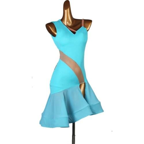 Sexy Latin Competition Dance Skirt Women 2020 New Professional Samba Latin Dancing Custome Adult Sky Blus Rumba Latin Dress
