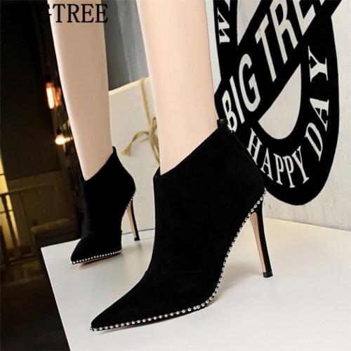 Leather boots women rivet sexy heels ankle boots for women high heel boots designer heels new arrival 2019 high heels 126-15
