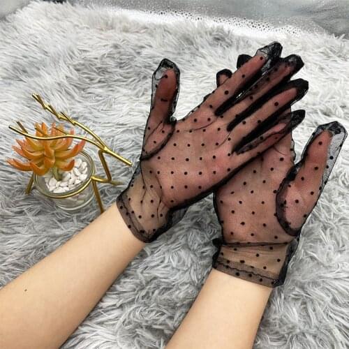 Women Sexy Lace Gloves Thin Spot Gloves Polka Dot Black White Mesh Tulle Gloves Lady Summer Sunscreen Mittens For Driving
