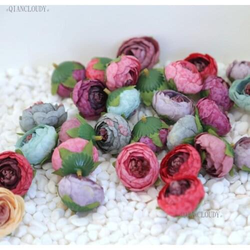 1/10/100 pieces Artificial Camellia rose buds Autumn colored tea flower head wedding broth wrists silk flower heads D38