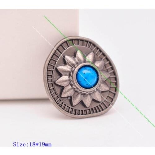 10Pcs 19*18mm Vintage Silver Japan Sun Flower Blue Turquoise Conchos for DIY Leathercraft Wallet Leather Belt Hat Apparel