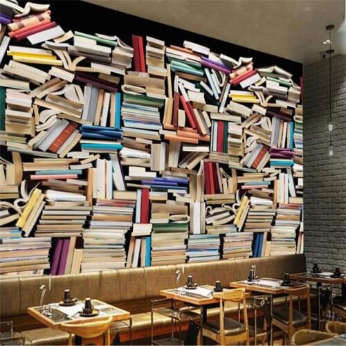 Beibehang Custom 3D wallpaper European retro color bookcase bookcase living room background wall murals